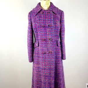 Gorgeous Unique Vintage (60’s?) Purple Woven Coat with Rose Buttons Size S/M